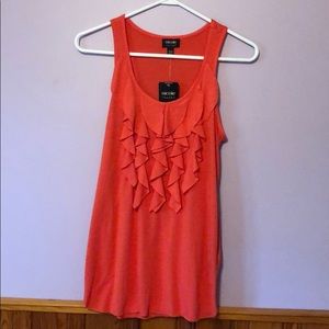 Nicole Miller Ruffle Front Tank Top Coral Small